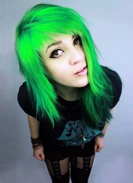 Green hair.